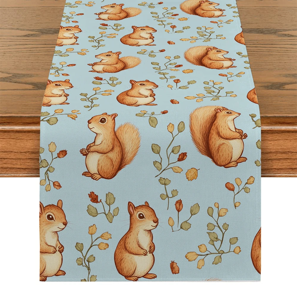 Squirrel Leaf Flower Table Runner Wedding Decoration Cloth Dining Decor Coffee Table Runners Washable Dining Long Cloth