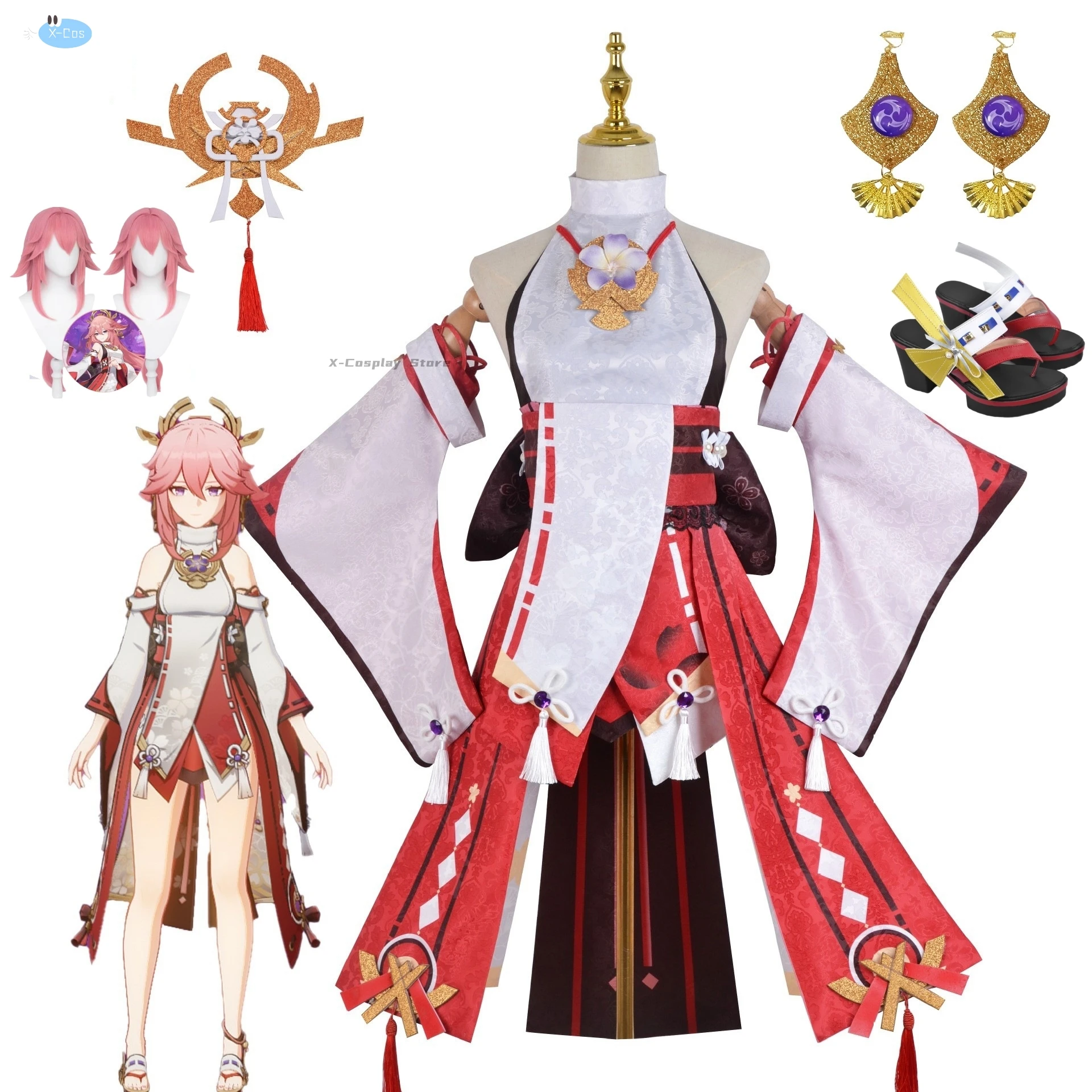 Cosplay Yae Miko Guuji Yae Costume Wig Tail Game Halloween Carnival Women Clothes Sets