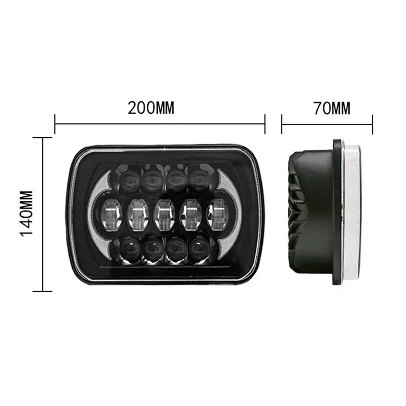 A33K-Front Headlights With Daytime Running Light 2PCS 5X7 Inch LED Square For Jeep Cherokee XJ Wrangler YJ