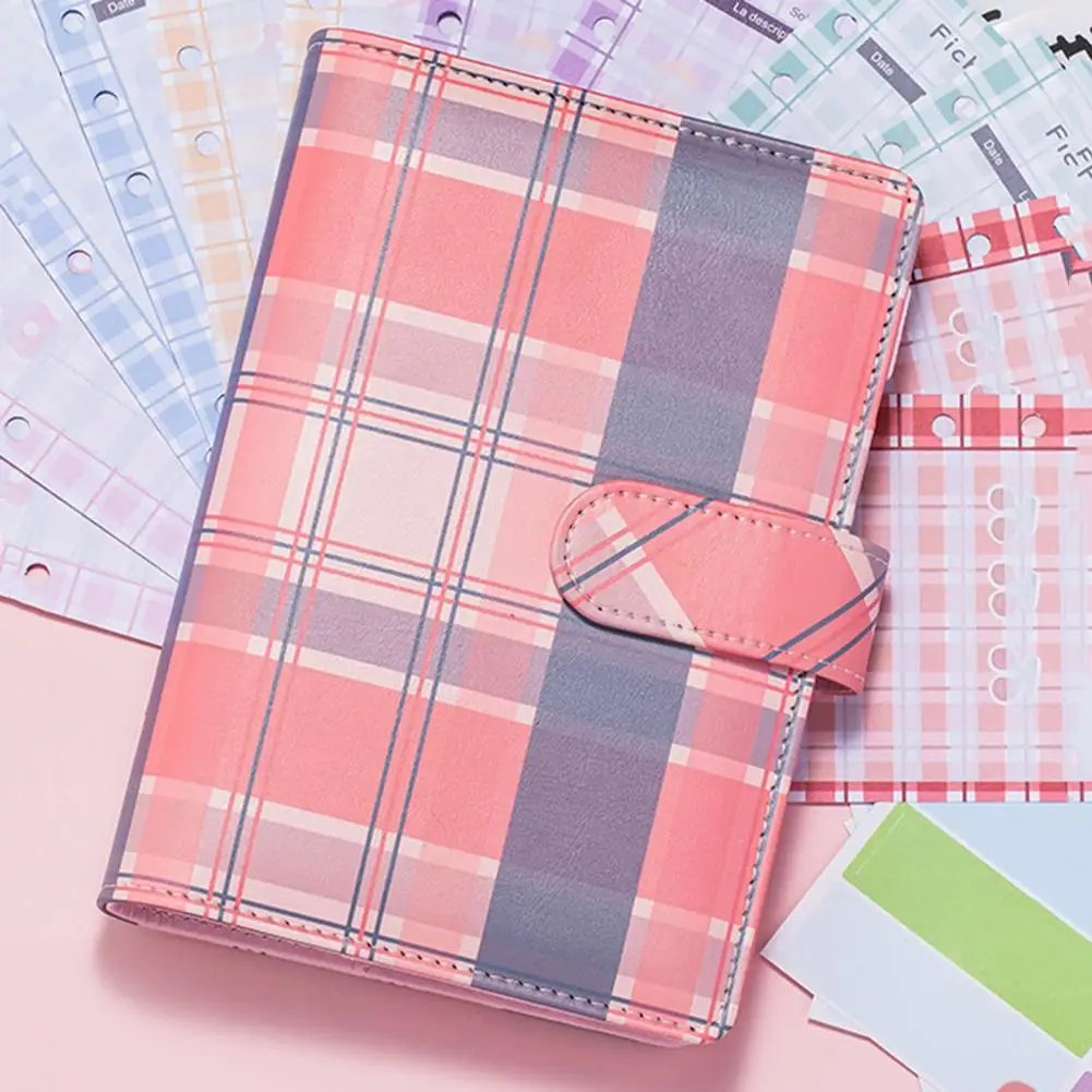 Notebook A6 Leaflet Budget Binder Money Organizer Plaid Print Zipper Closure Faux Leather Stainless Cash Saving Binder Expense B