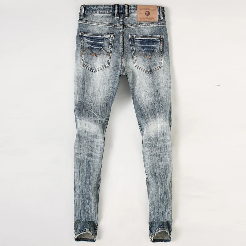 Italian Designer Fashion Men Jeans High Quality Retro Gray Blue Elastic Stretch Slim Fit Vintage Jeans Men Casual Denim Pants