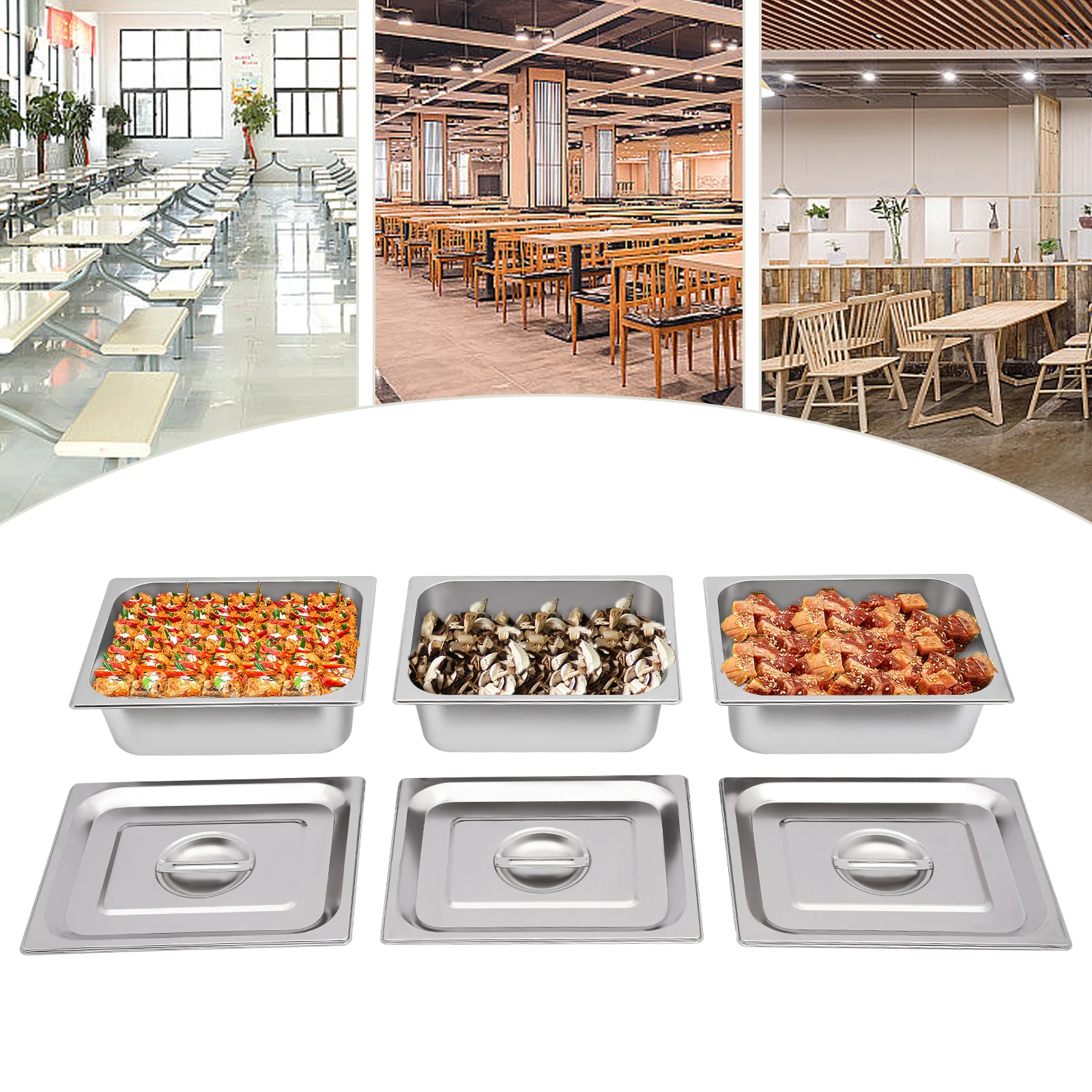 

3 PCS Stainless Steel Steam Table Plates Silver Rectangular Restaurant Steam Plates with Dust Cover Practical Handle