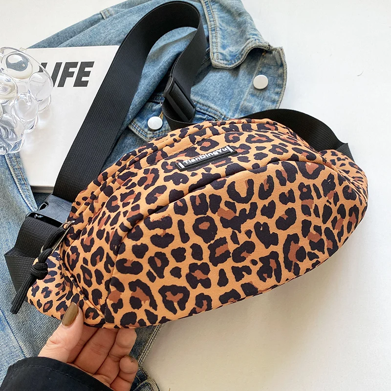 2024 Fashion Leopard Women Fanny Packs Female Cotton Portable Shoulder Waist Pack Lady Casual Purse Wallet Crossbody Chest Bag