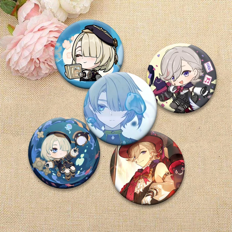 Exquisite Round Anime Pins Genshin Impact,Freminet,Lyney,Lynette Brooches Cartoon Badge on Backpack Jewelry Accessories Gifts