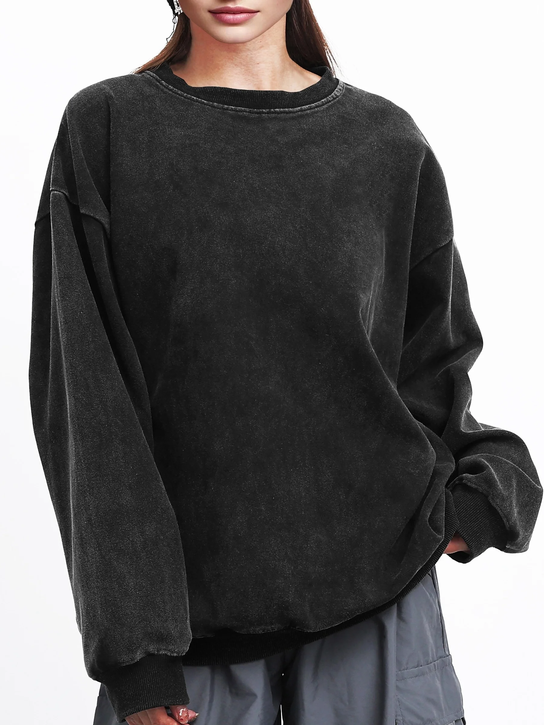 Five Colors Vintage Washed 100%Cotton Woman Sweatshirt Harajuku Casual Pullover Comfort Loose Hoodie Autumn Warm Fleece Tops