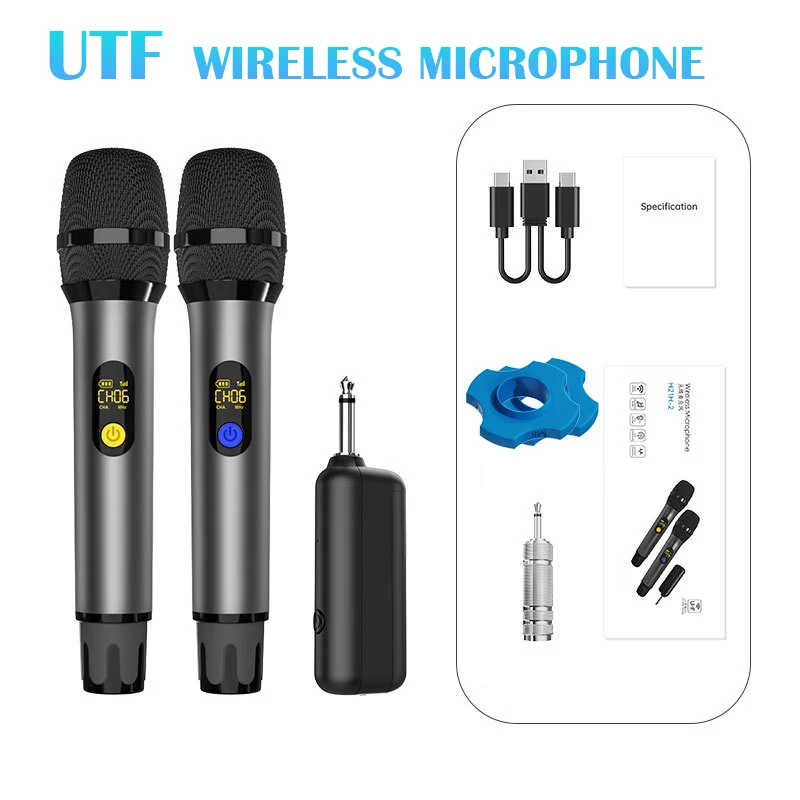 

Wireless Microphone 2 Channels UHF Fixed Frequency Handheld Mic Micphone for Party Karaoke Singing Wedding Church Show Meeting