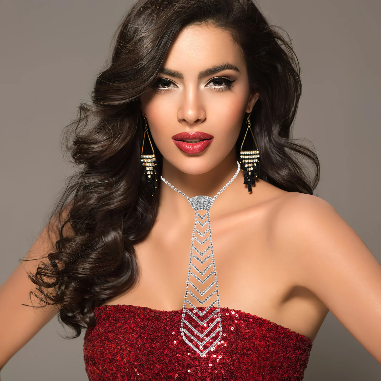 2 قطع السهم حجر الراين ربطة العنق قابل للتعديل البريق سلسلة مجوهرات لحفل الزفاف تأثيري العرائس الرجال النساء الأزياء المختنق