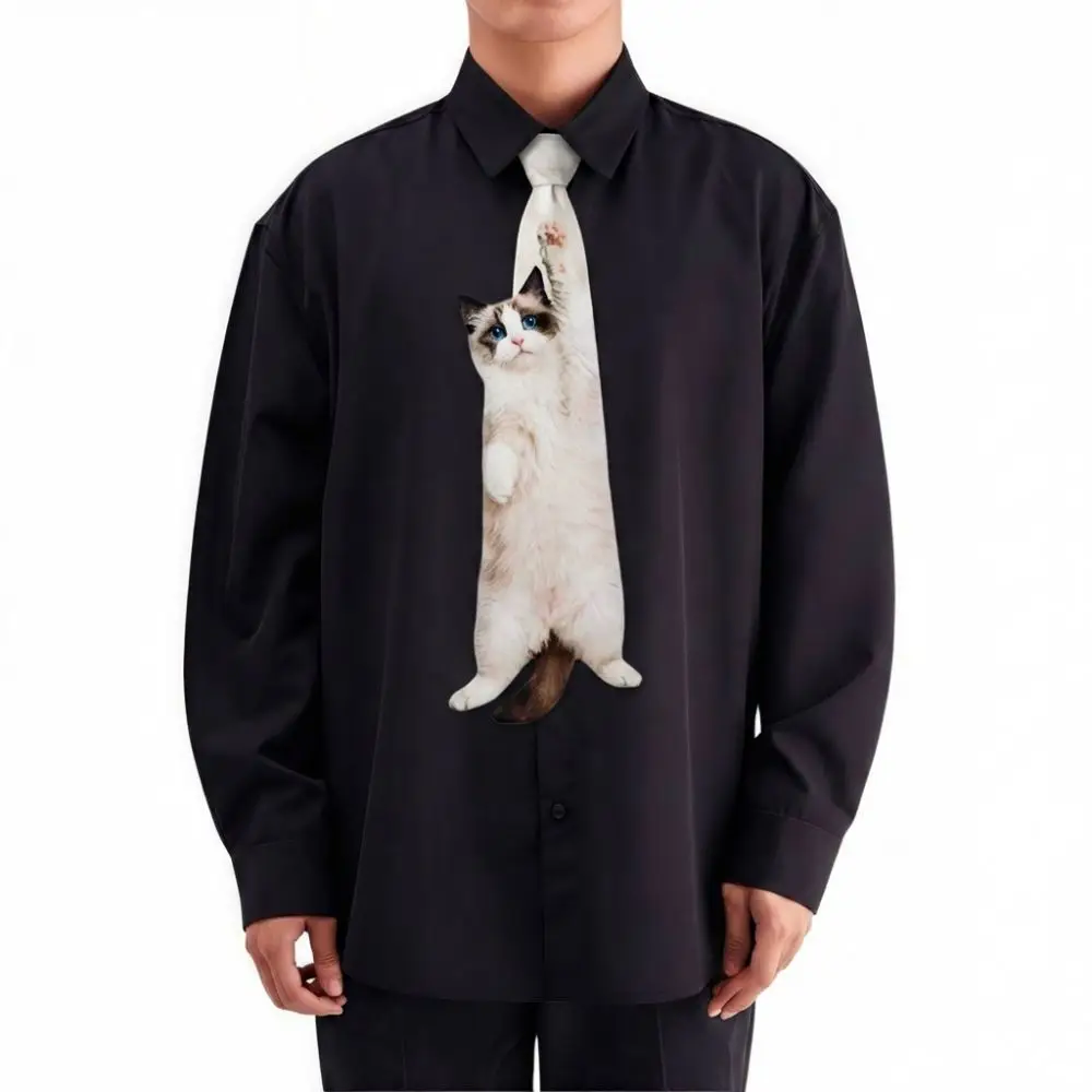 3d-猫猫型ユニセックスネクタイノベルティアニマル柄子猫ネクタイリアルなサテン生地クリエイティブネクタイパーティー結婚式用