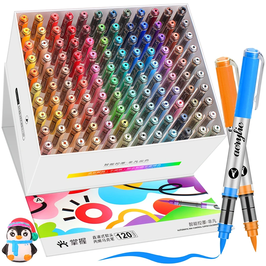 120 types of acrylic pigment marker pens, soft brush head，suitable for wood, stone, canvas, glass, fabric,DIY handicraft art sup