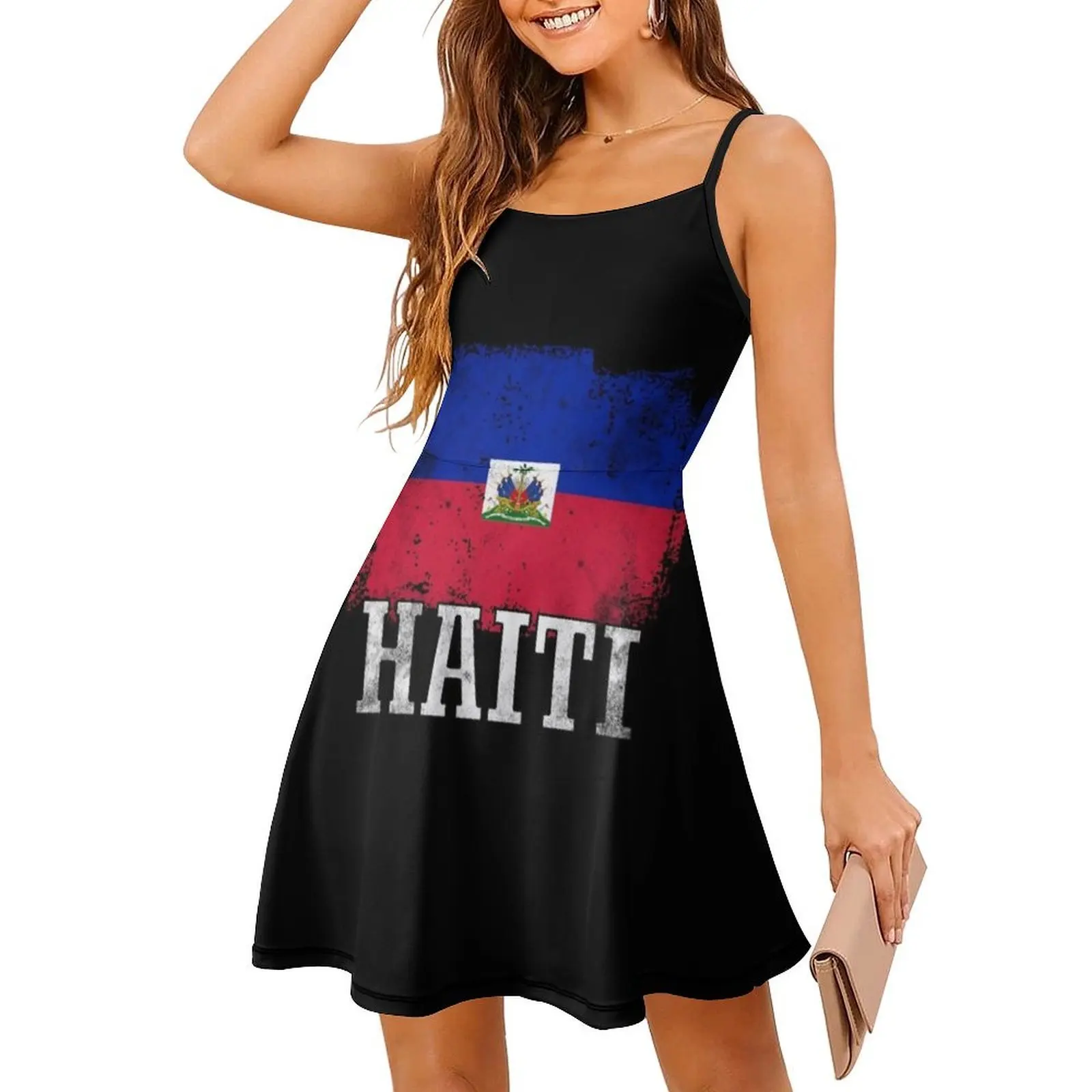 Casamentos haitianos Haiti Bandeira Floral Vestido Smock Para As Mulheres Primavera Verão Vestido Casual Para Festa Haitiano Amor Haiti Haiti Haiti