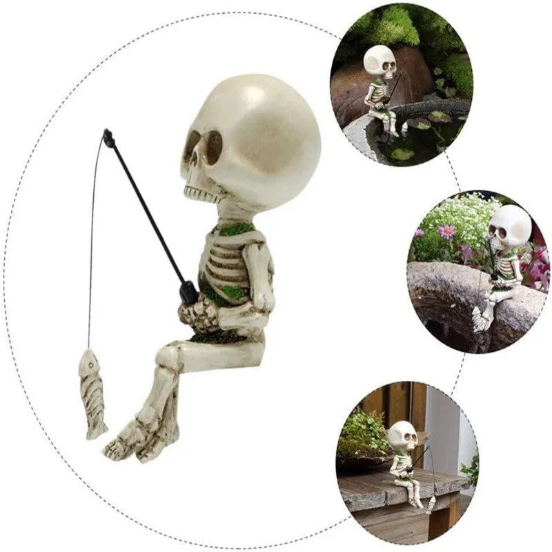 

1PC Halloween Fishing Skeleton Resin Crafts Atmosphere Ghost Festival Decorative Ornaments