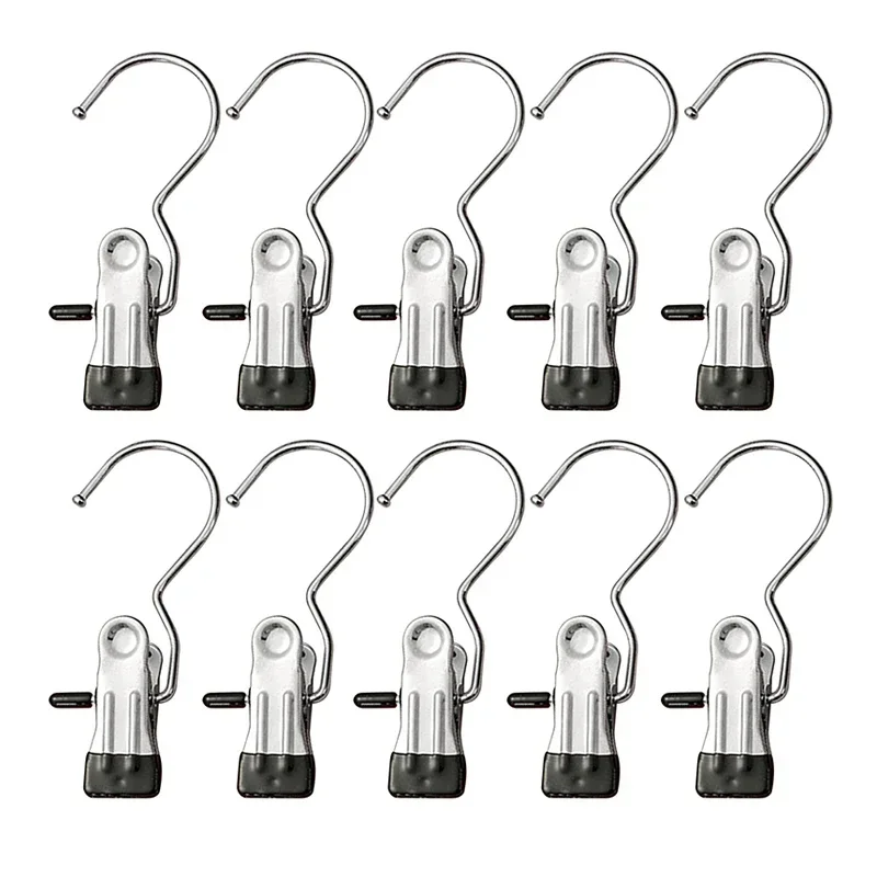 

10pcs Double Adhesive Multifunctional Stainless Steel Pants Clip With Hooks For Home Storage And Clothes Drying