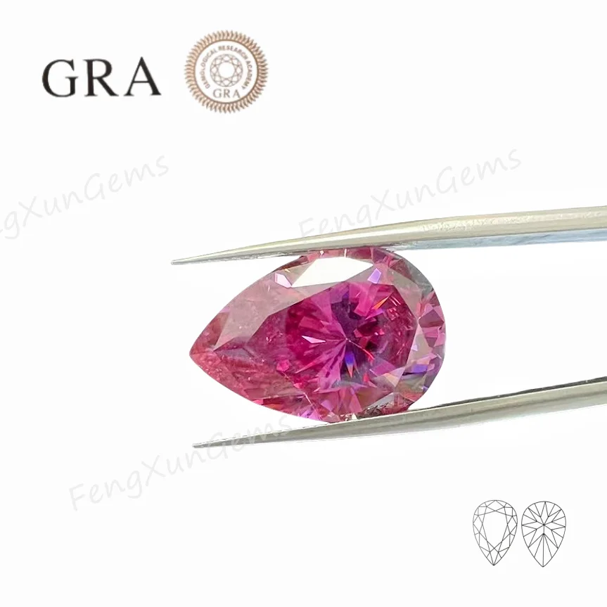 0.5~5ct 4x6~9x13mm Pear Cut Pink Color Moissanites Stones VVS1 With GRA Certificate Pass The Diamonds Test II For Ring Material