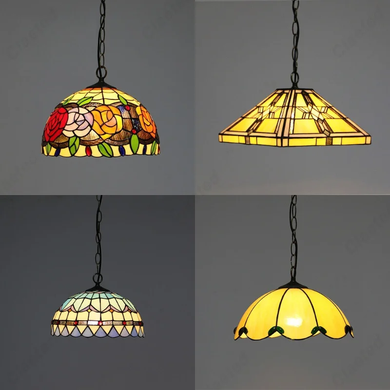 Tiffany Style Single-head Pendant Light with Stained Glass Craft Decorative Home Lighting for Bedroom Living Room Dining Room