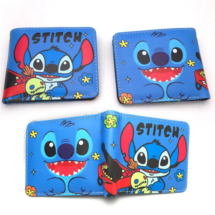 

2024 Stitch Wallet Girl Anime Disney Cute Lilo & Stitch Cartoon PU Short Folding Coin Credit Card Storage Wallet Boy Gift