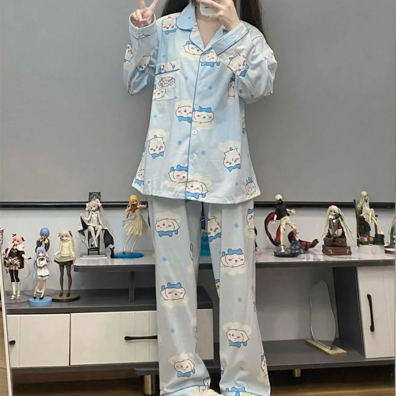 

Kawaii Cute Chiikawas Pajamas Long Sleeved Pants Casual Cardigan Fashion Loose Comfortable Gifts For Girlfriends and Children