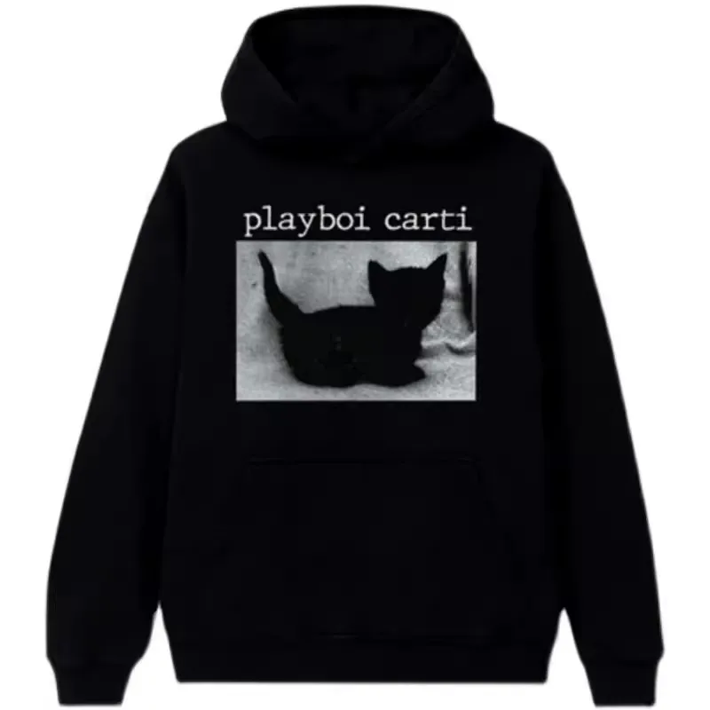 

2024 PLAYBOI CARTI WHOLE LOTTA RED Black Cat Hoodie Men's and Women's Hooded WY920