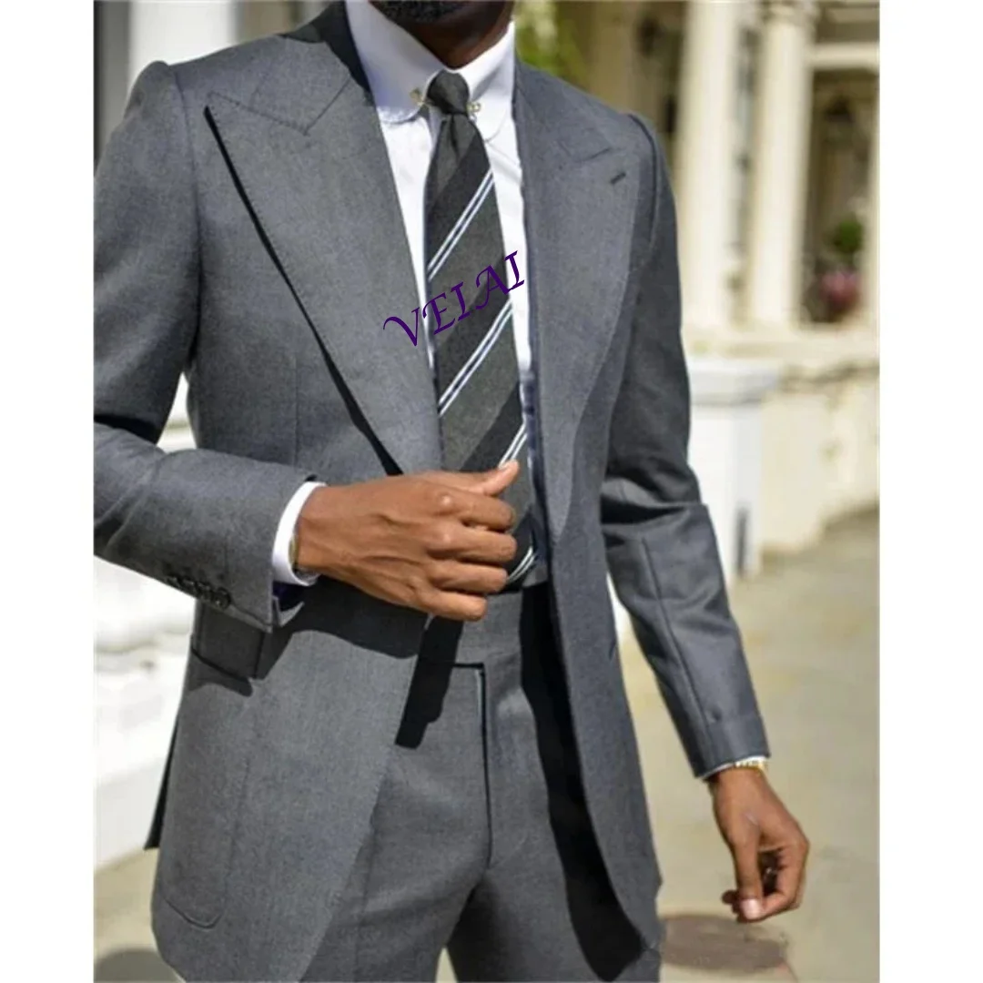 

Мужские костюмы на заказ, серый пиджак, однобортный, с остроконечными лацканами, плоский узкий 2-компонентный пиджак, брюки, облегающий крой, свадебный выпускной