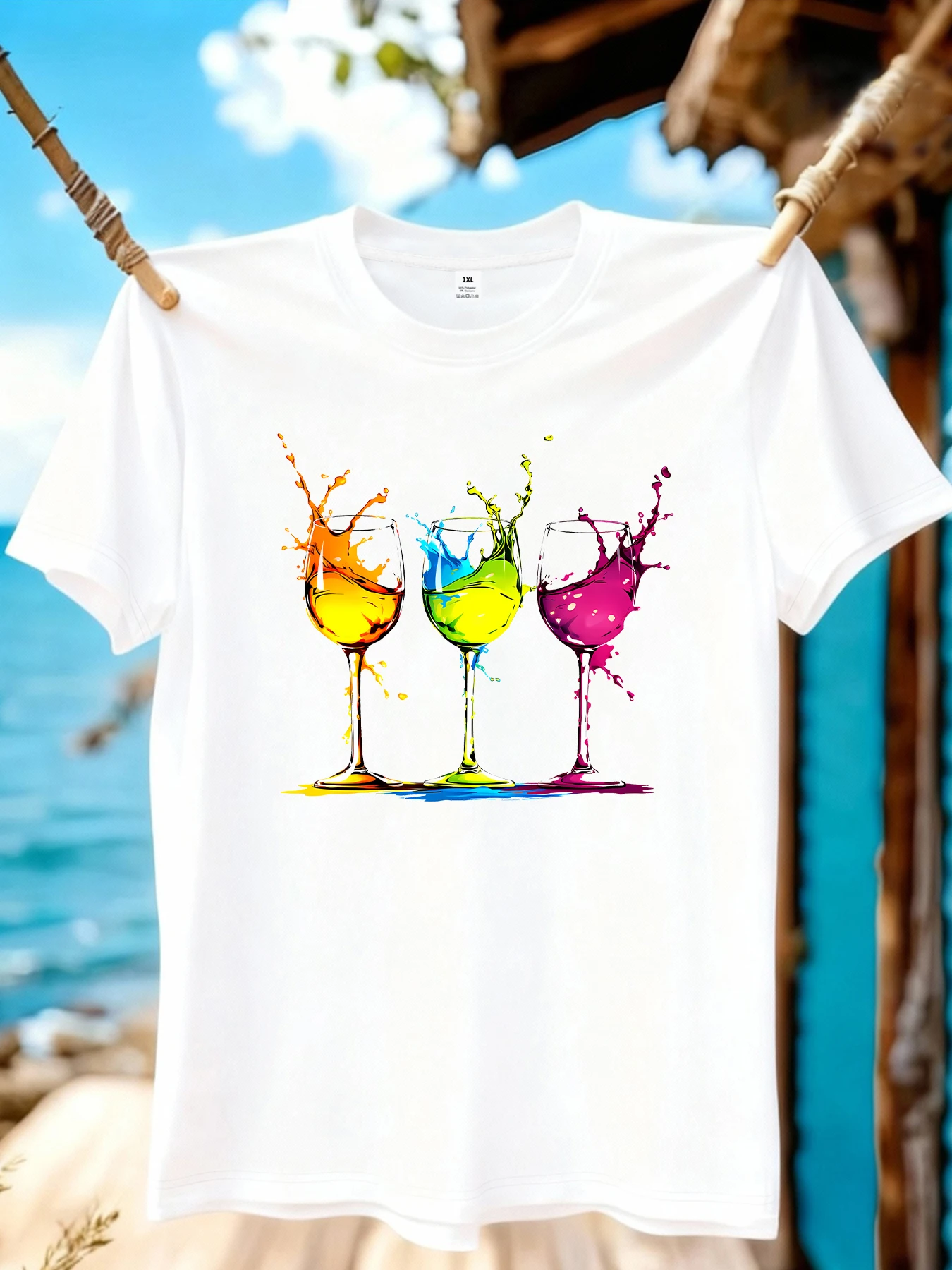 

【WZM109147】Three glass printed plus size women's round neck summer casual short sleeved street fashion versatile T-shirt