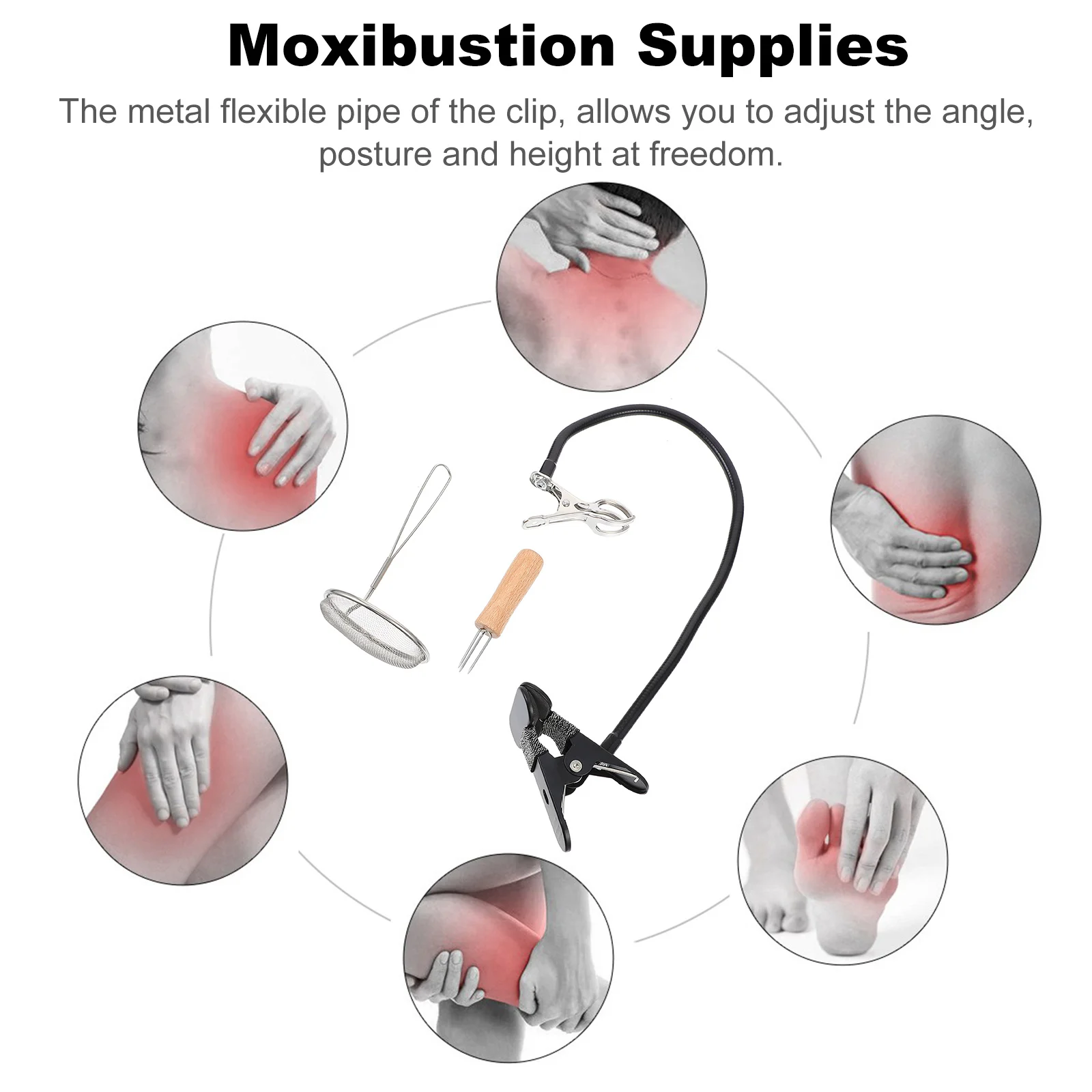 

1 set Moxa Stick Holder Adjustable Flexible Moxibustion Tool Silicone Pads Portable For Home Travel Office Moxa Roll Burner