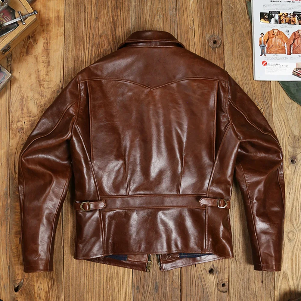 Genuine Leather Jacket for Men Oil Wax Cowhide Short Slim 1930s Motorcycle Safari Workwear Vintage Clothes