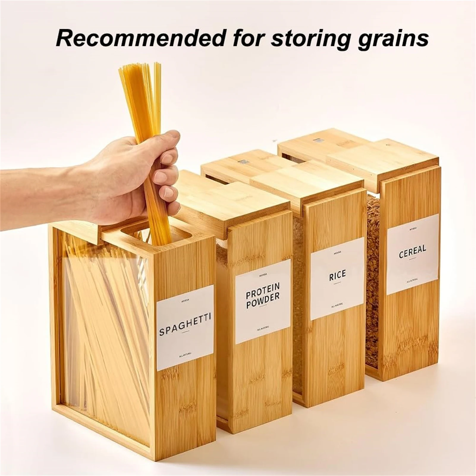 

Wooden Cereal Storage Box Bamboo Wood and Acrylic Food Dispenser for Cereal Rice Snack Candy