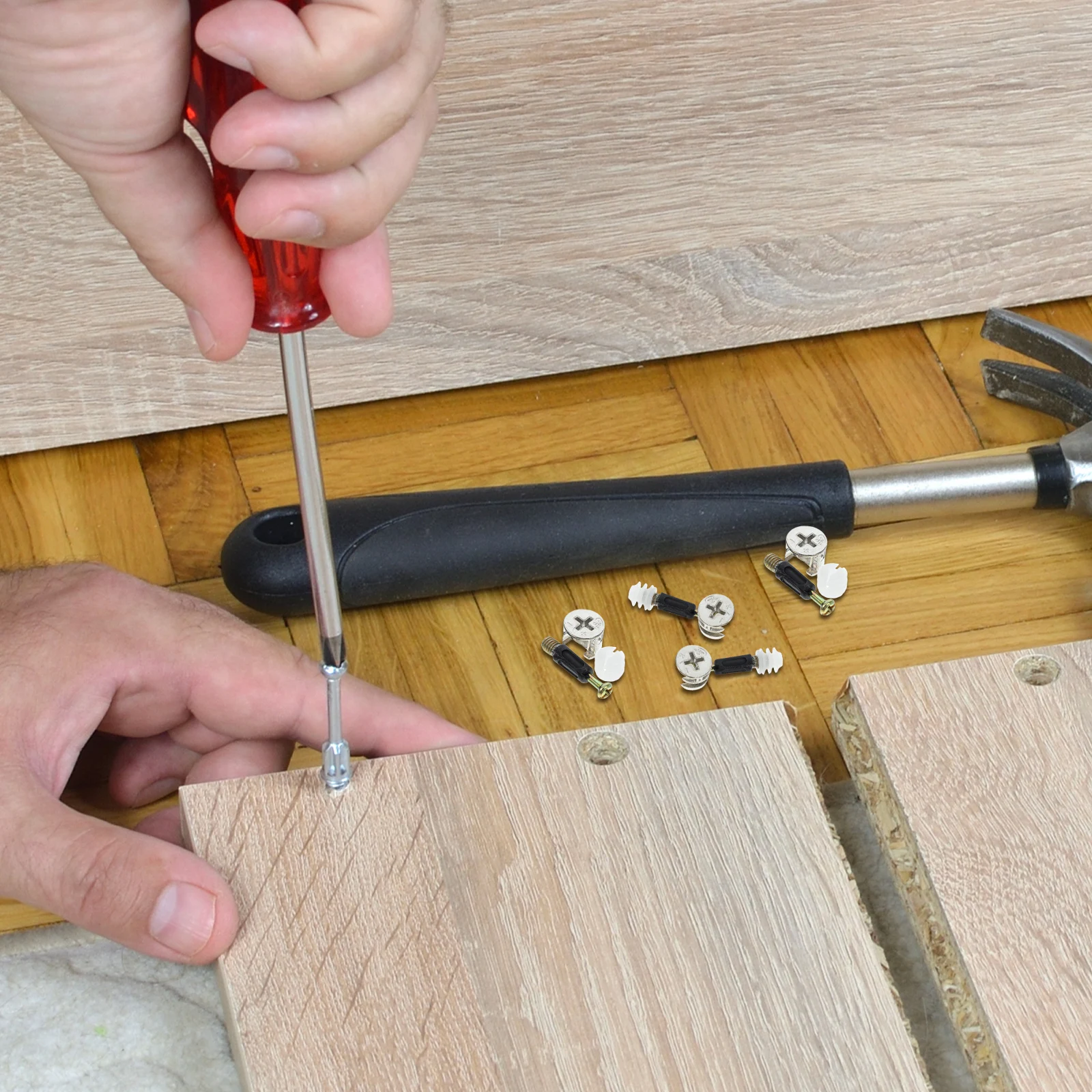 

24 set 3 In 1 Furniture Cam Locks Fittings Self-Tapping Rods Adjustable Connectors Cabinet Wardrobe Drawer Fastener Hardware Kit