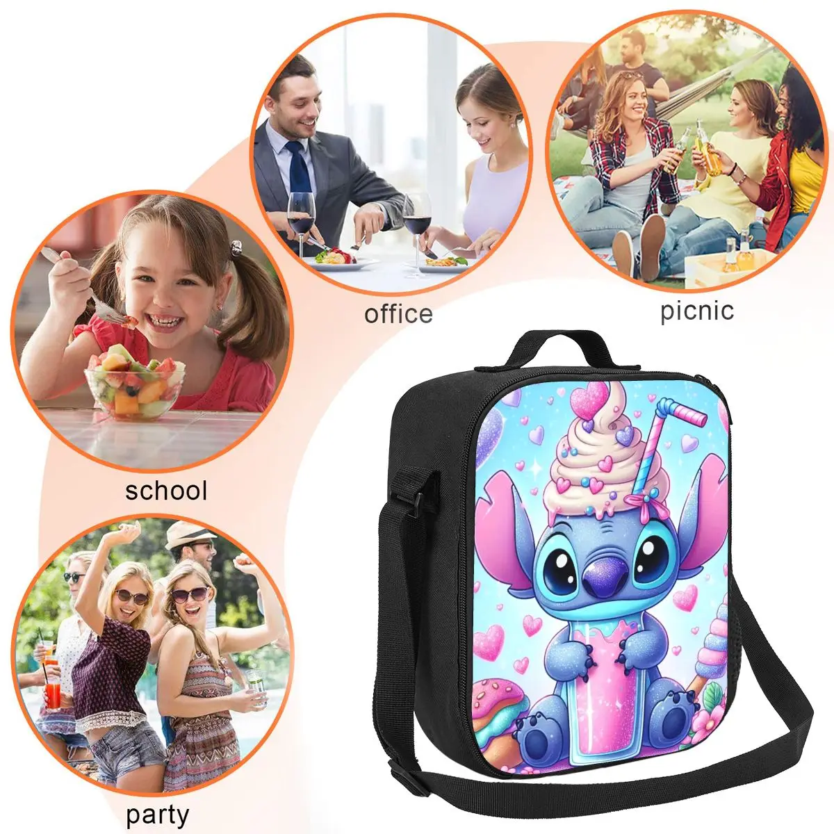 Custom Cute Stitch Lunch Bag Men Women Cooler Warm Insulated Lunch Boxes for Kids School