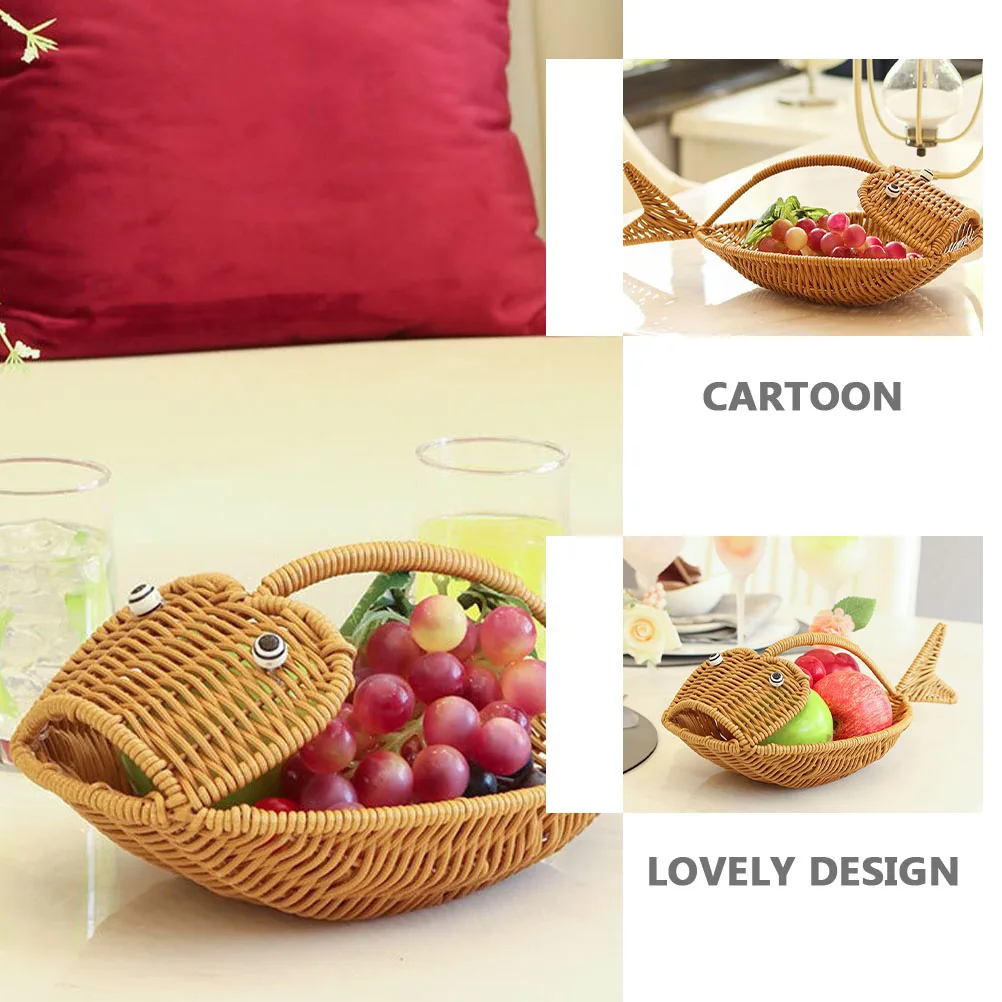 

Cute Fish Shaped Storage Basket Imitation Rattan Fruit Snack Organizer Multifunctional Bread Serving Basket Household