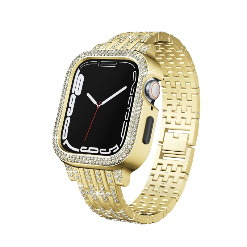 

Women'S Diamond Case Strap For Apple Watch Band 9 8 7 41mm 45mm 40mm 44mm Metal Bracelet For IWatch Series 7 SE Jewelry Cover
