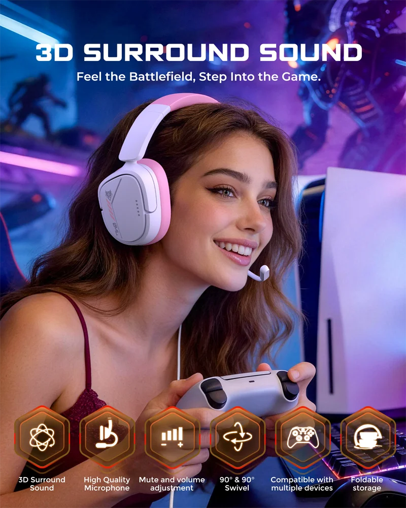 NUBWO HG04L Gaming Headset for PS5/PS4 Xbox Series X|S/Xbox One Switch 250g Lightweight Clear Unidirectional Mic 3.5mm Jack - view 2