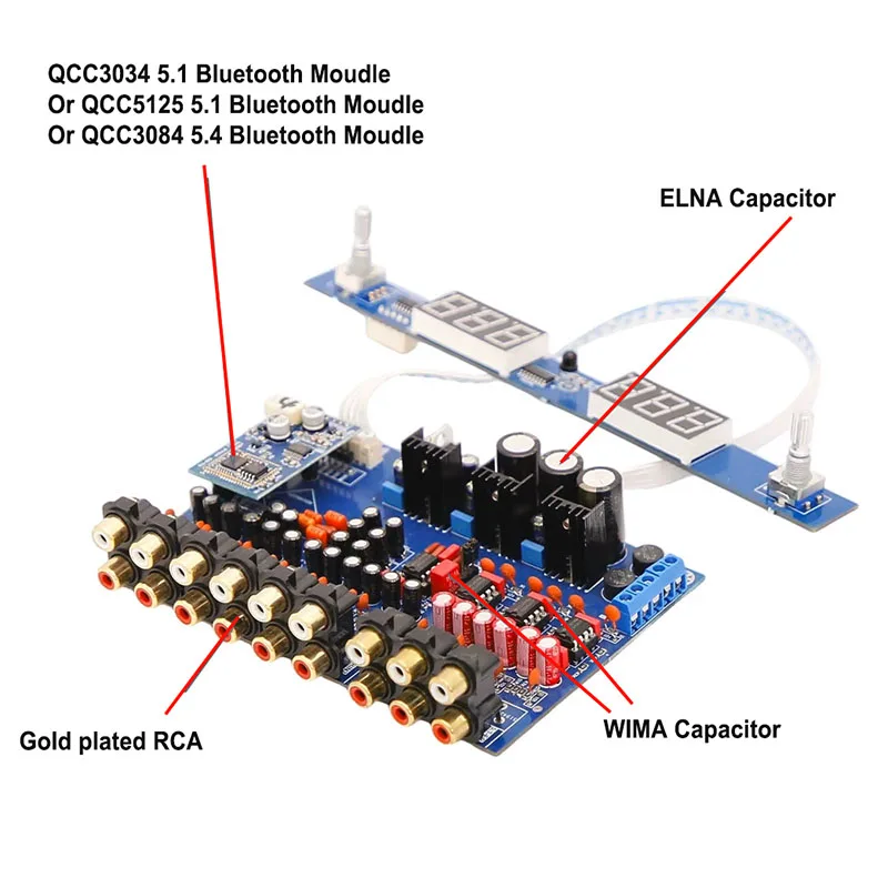 Placa preamplificadora de tono de Control remoto con pantalla Digital Hifi de 5,1 canales, preamplificador de alta fidelidad de 6 canales, compatible con Bluetooth 5,4 APTX/LDAC