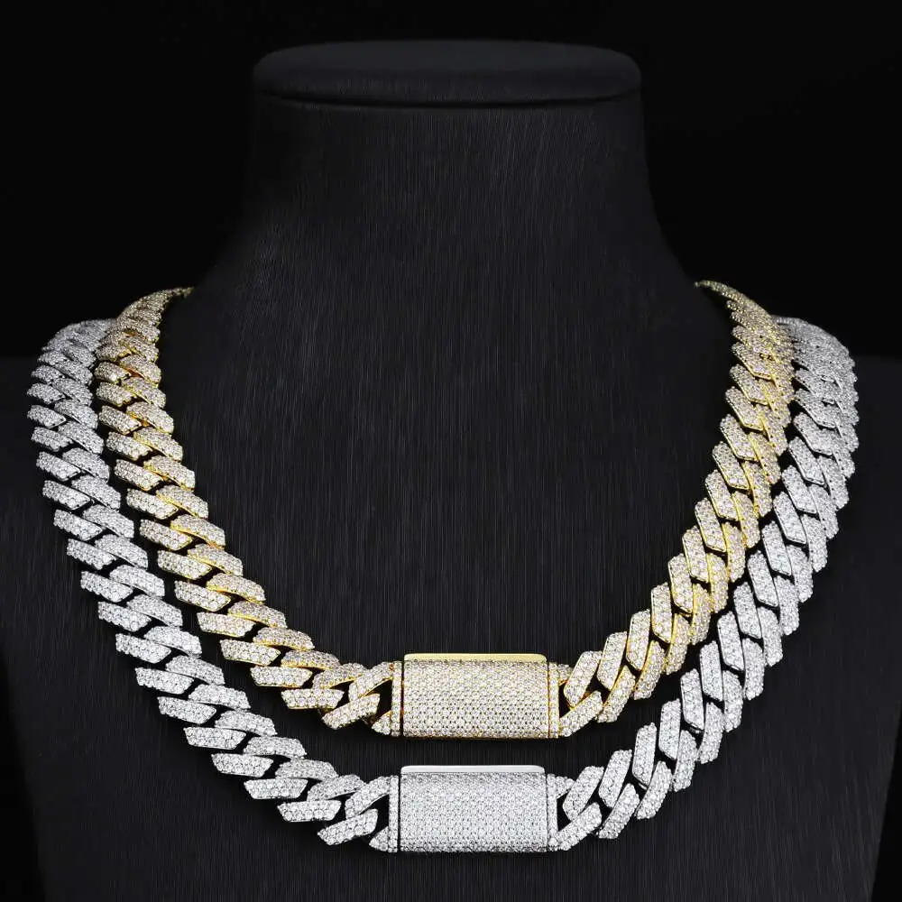 Hip Hop Necklace Bracelet Wholesale 12mm 2 Rows Iced Out Rhomboid Cuban Link Chain for Men