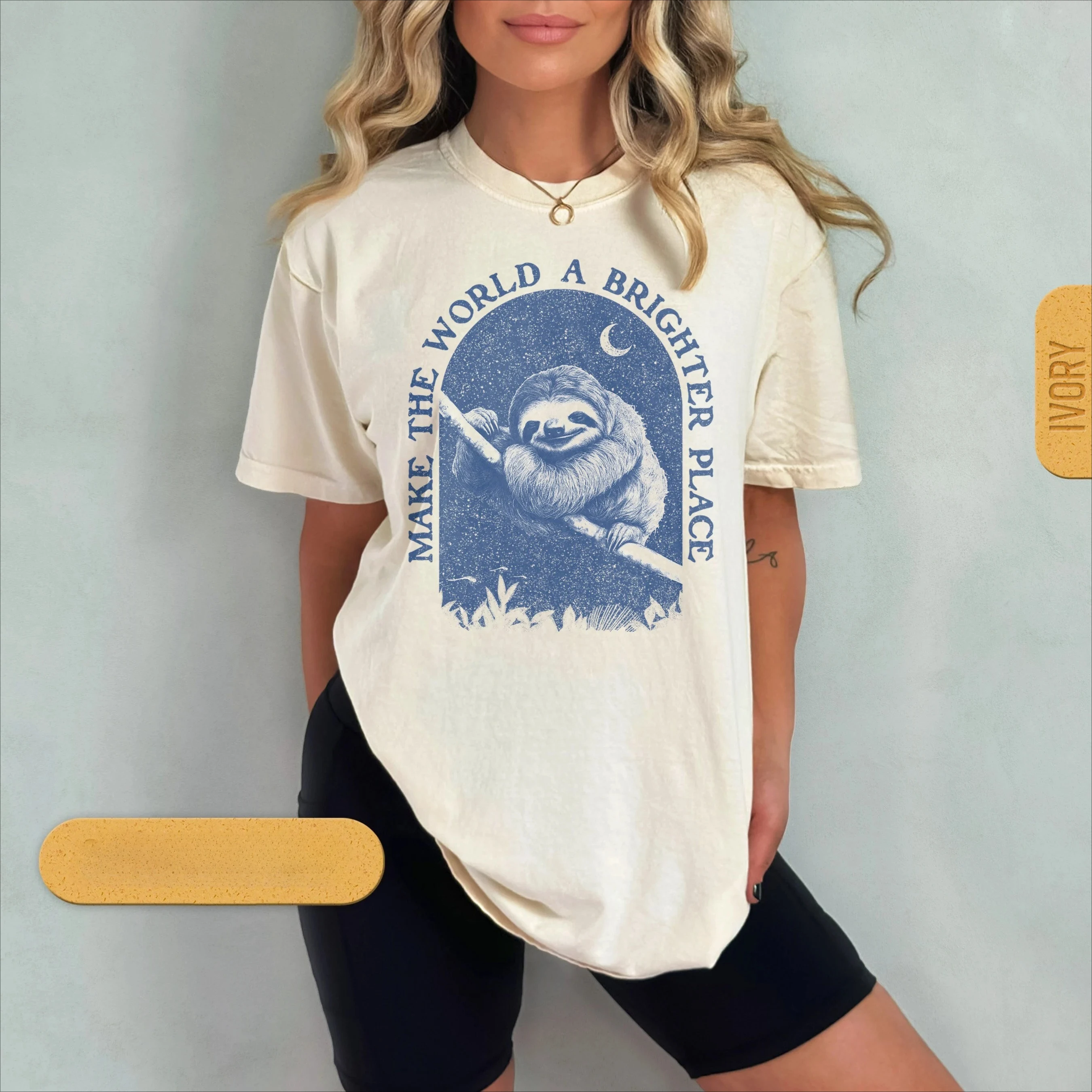 Summer Women's Vintage Sloth Graphic T-Shirt Unisex Cotton and Breathable Short Sleeve Streetwear Oversized Loose Casual