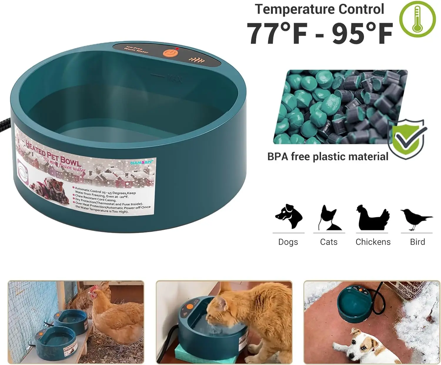 Beheizte Haustier Schüssel intellektuelle Temperatur regelung 2,2 l beheizte Hunden apf Winter Vogel Bad Heizung Schüssel Thermal wasserschale für Hunde