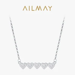 Ailmay Genuine 925 Sterling Silver Romantic Heart to Heart Sparkling Zircon Pendant Necklace For Women Statement Jewelry Gift