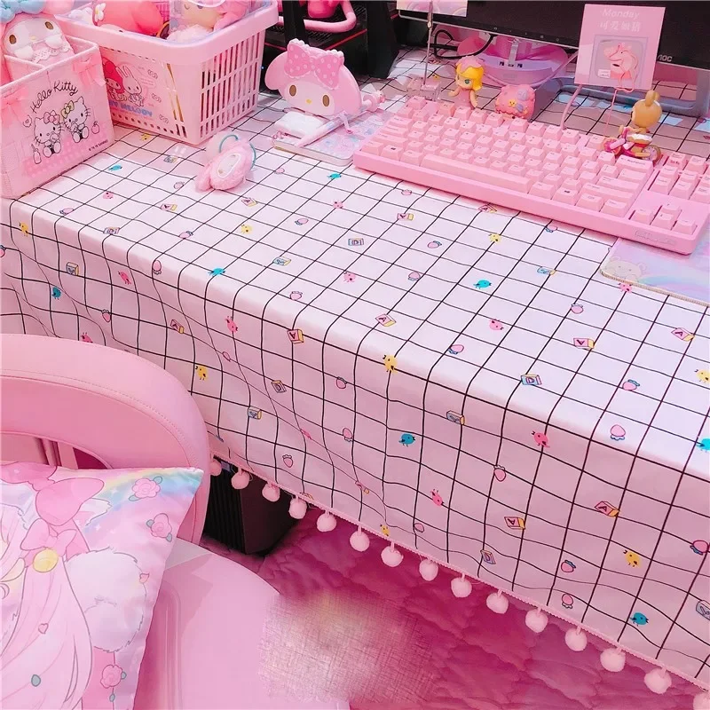 Mantel mesa té rosa, bonito paño escritorio a cuadros, papel tapiz para ordenador de dormitorio, tapete de mesa, decora