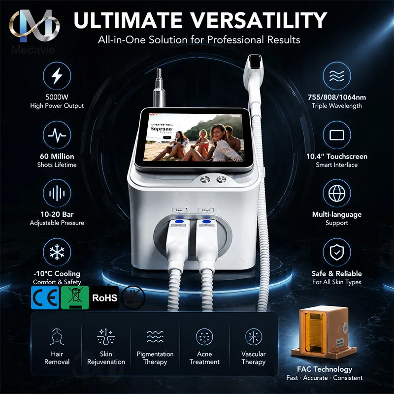2026 NEW Professional FAC 2 IN 1 Diode Laser 5000w Hair Removal Machine Pico Qswitch ND YAG Tattoo Removal Machine 4 Waves 808NM