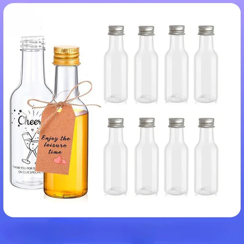 50ml Mini Plastic Liquor Bottles Set, Spirit Bottles Alcohol Shot Bottles with Caps,Kraft Tags with Ropes for Party Water Bottle