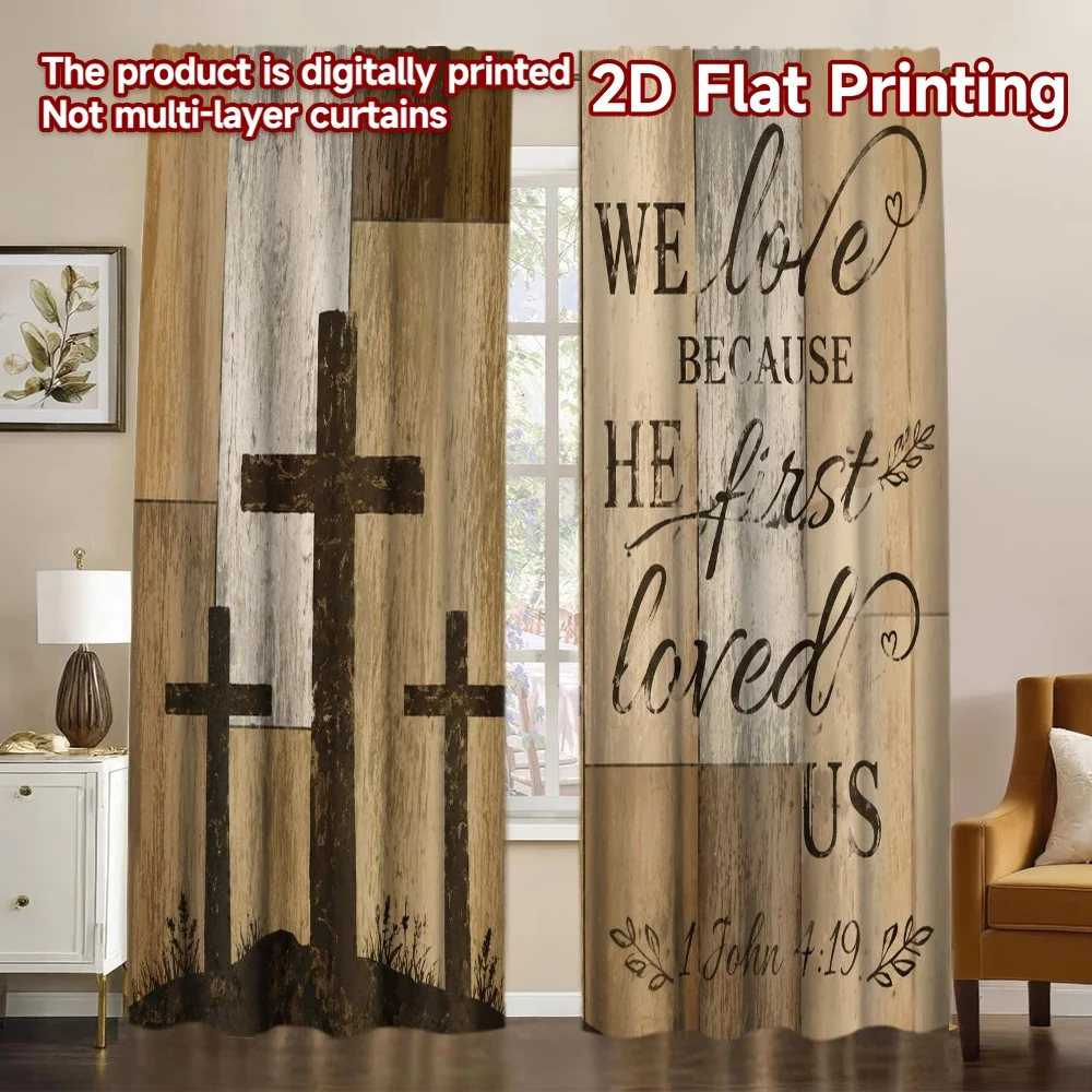 2D FLAT PRINTING 2pcs Curtains (Without Rod) Easter Three Crosses Message Contemporary Modern Curtains Versatile Durable