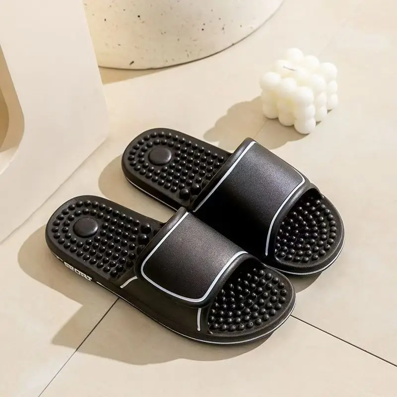 2024 Man's Summer New One Word Foot Massage Slippers Soft Sole Non Slip Anti Odor Home Slippers Bathroom Slippers