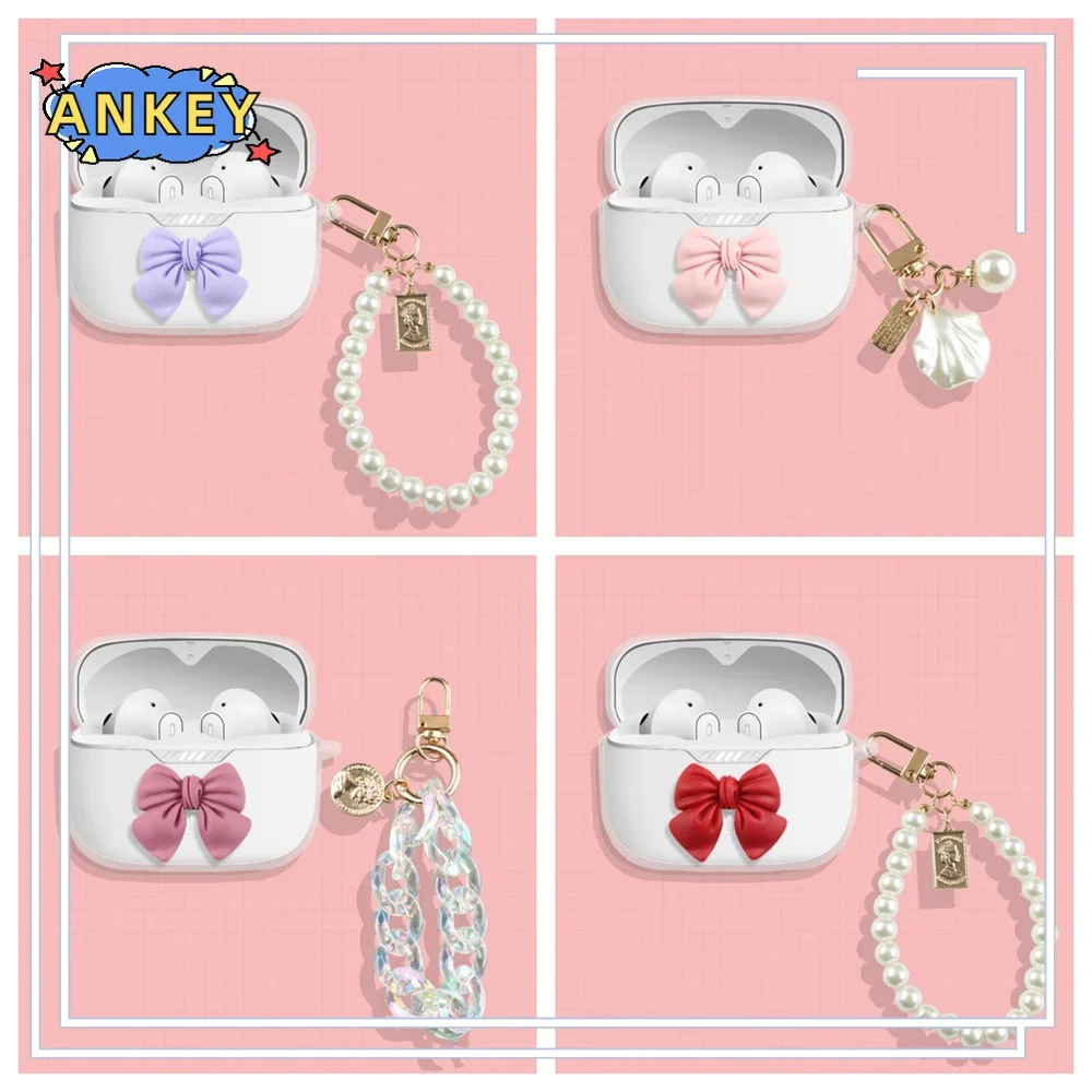 Case for JBL Tune 230NC TWS Transparent Cute Cartoon Bow-knot Soft T230 Earphone Protective Headphone Cover with Lovely Pendant