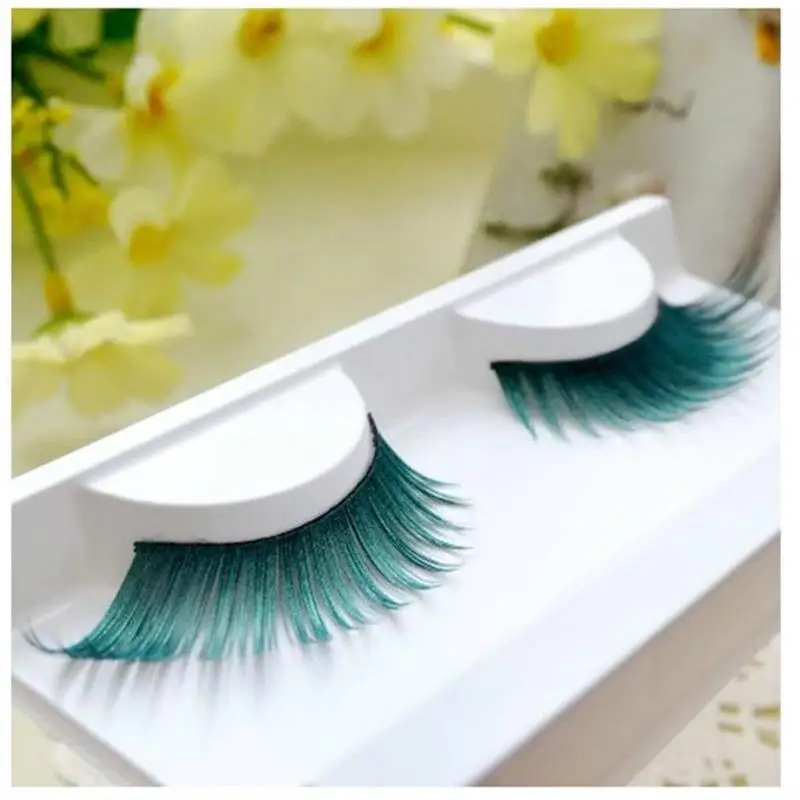 1 Pairs Stage Exaggerated Green False Eyelashes Party Perform Nightclub Natural Extend Long Eye lashes Makeup Tools