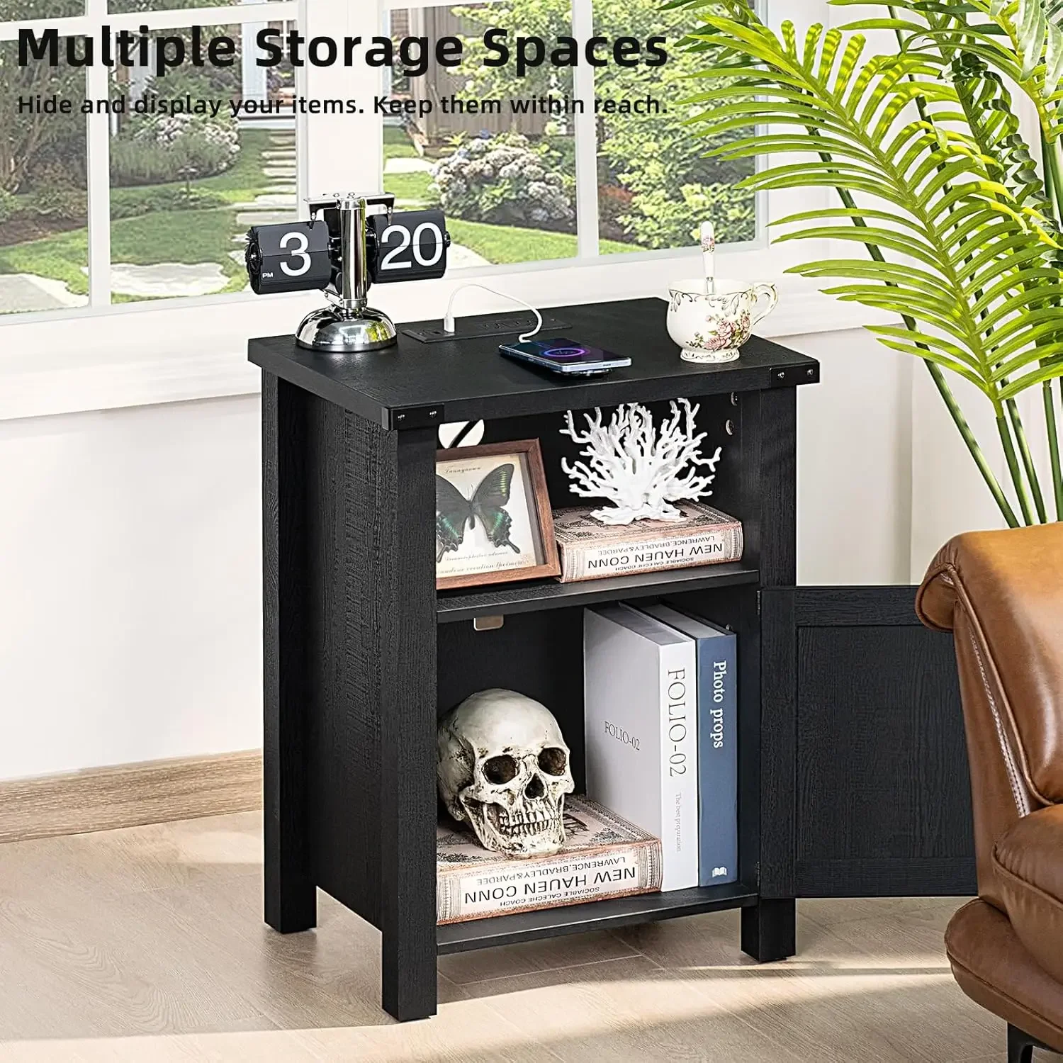 [سعر مخفض، حار بيع! ]مجموعة حامل ليلي مكونة من 2، منضدة مزرعة مقاس 18 بوصة مع قاعدة شحن ومنفذ USB، ريفي