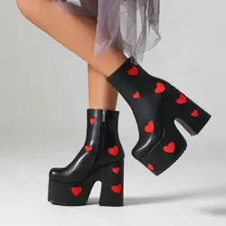 Ippeum scarpe con plateau nere y2k stivaletti con tacco grosso a forma di cuore Cosplay da donna bianchi Bratz