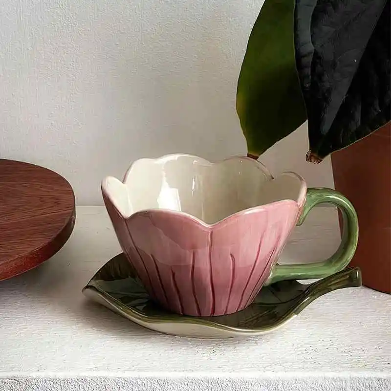 

320ml Coffee Cup And Saucer Delicate Latte Cups Creative Afternoon Tea Ceramic Drinkware Breakfast Mug Snack Plate