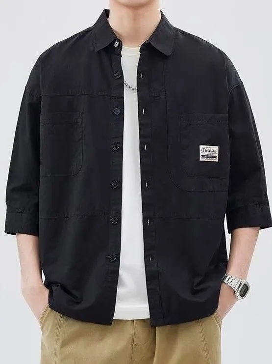 

Loose Men's irt Summer Faion Brand Sun Protection Wear Resistant Workwear Spring Autumn Sle Outerwear Seven Sve
