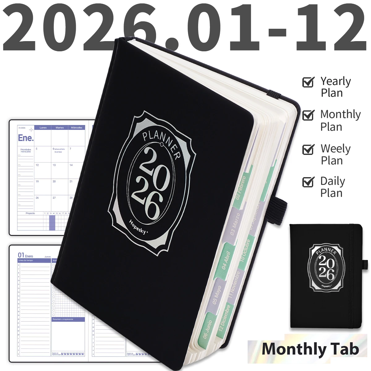 2026 Professioneller Planer, 412 Seiten, wöchentlicher Monatskalender, wasserdichtes PU-Leder, Agenda-Buch, täglicher Organizer mit Stifthalter