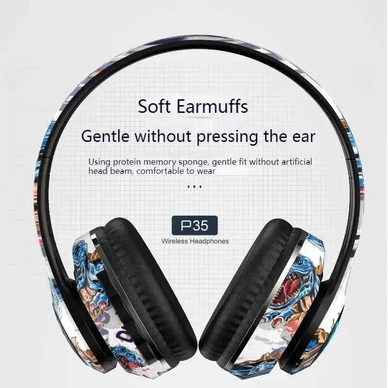 

RGB LED Graffiti Style Wired Wireless Dual Use Bluetooth Headphones HIFI Stereo Noise Reduction Foldable Headset For Sport Music