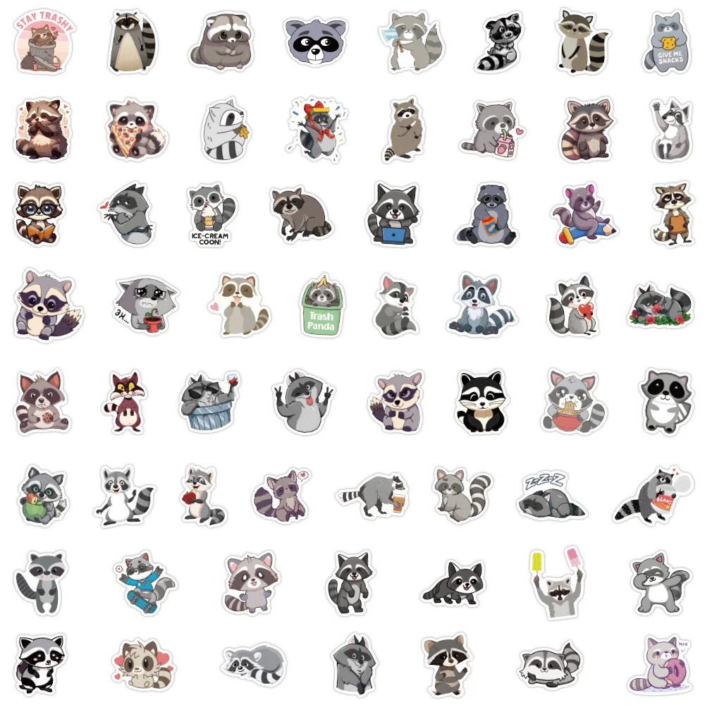 

60PCS Little Raccoon Cute Animal Cartoon Material DIY Decorative Skateboard Guitar Laptop iPad Waterproof Stickers Kids Toy
